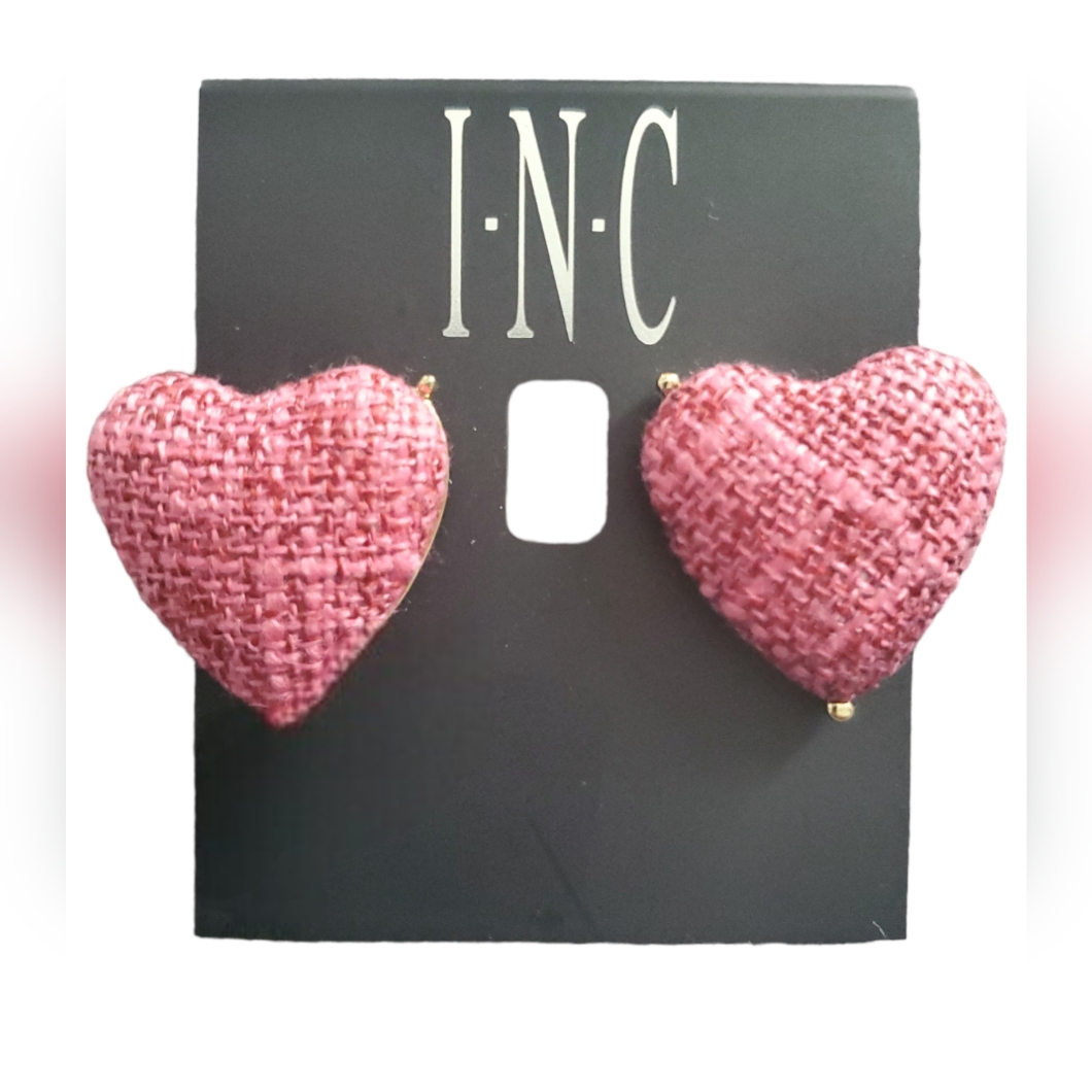 I.N.C.Pink Tweed Heart Post Earrings
